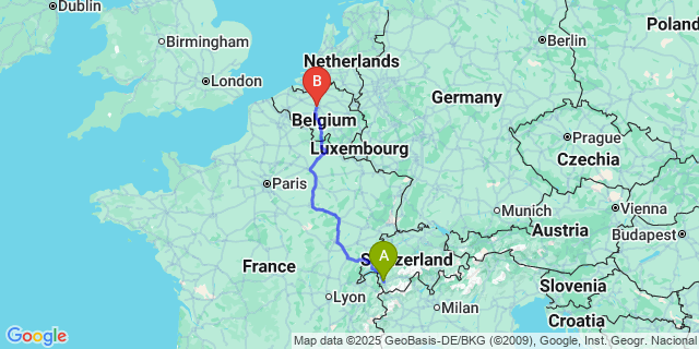 Map: Brussels Midi Train Station to Dailly