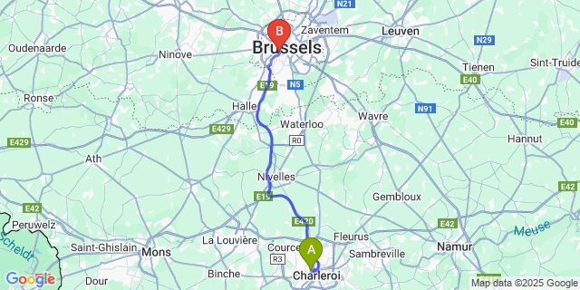 Map: Brussels Midi Train Station to Dampremy