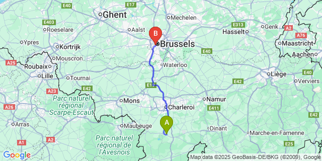 Map: Brussels Midi Train Station to Daussois