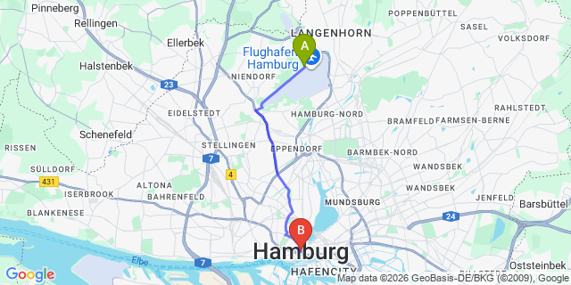 Map: Hamburg Airport (HAM) to Hamburg