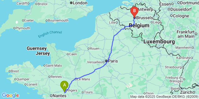 Map: Brussels Midi Train Station to Denée