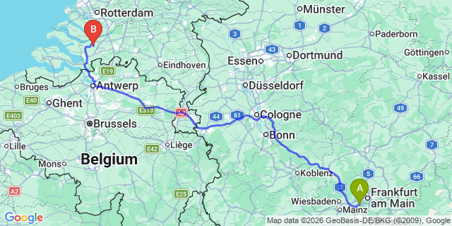 Map: Frankfurt Airport (FRA) to Antwerp