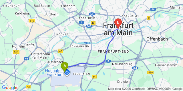 Map: Frankfurt Airport (FRA) to Frankfurt am Main