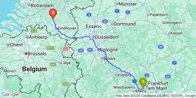 Map: Frankfurt Airport (FRA) to Hasselt