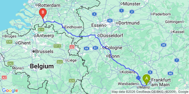 Map: Frankfurt Airport (FRA) to Leuven