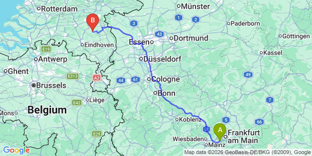 Map: Frankfurt Airport (FRA) to Maastricht