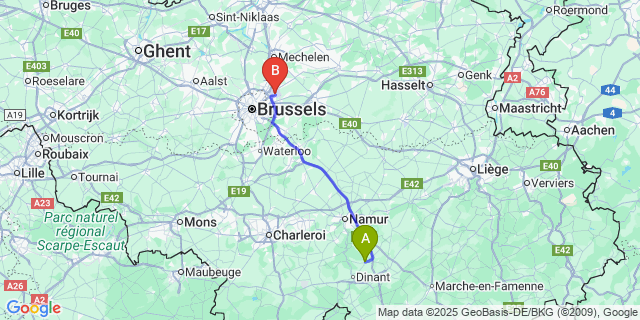 Map: Brussels Zaventem Airport (BRU) to Dorinne