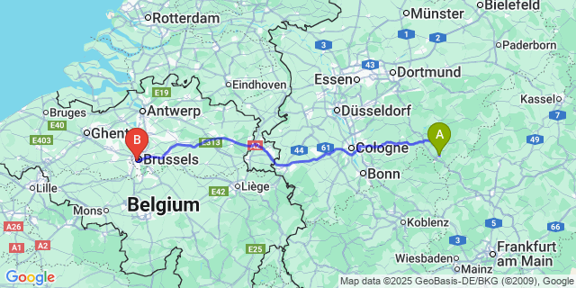 Map: Brussels Midi Train Station to Duffel
