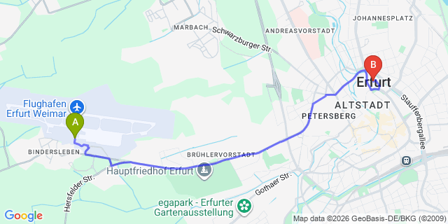 Map: Erfurt Airport (ERF) to Erfurt