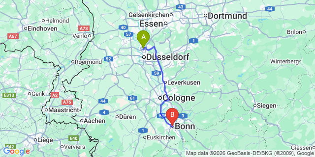 Map: Düsseldorf Airport (DUS) to Bonn