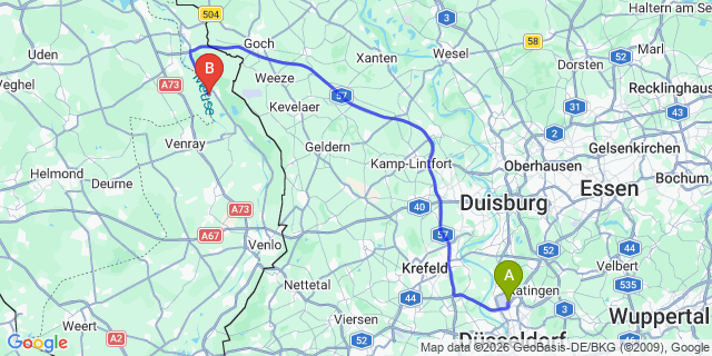 Map: Düsseldorf Airport (DUS) to Eupen