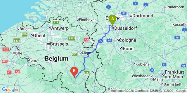 Map: Düsseldorf Airport (DUS) to Hasselt