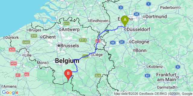 Map: Düsseldorf Airport (DUS) to Leuven