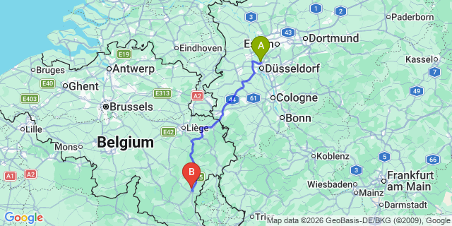 Map: Düsseldorf Airport (DUS) to Maastricht