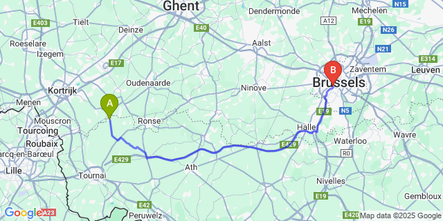 Map: Brussels Midi Train Station to Escanaffles