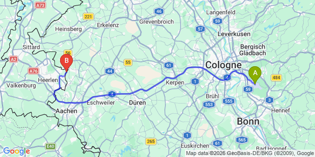 Map: Cologne-Bonn Airport (CGN) to Aachen