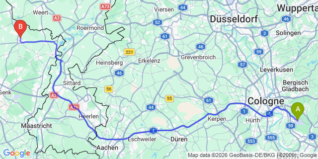 Map: Cologne-Bonn Airport (CGN) to Beek