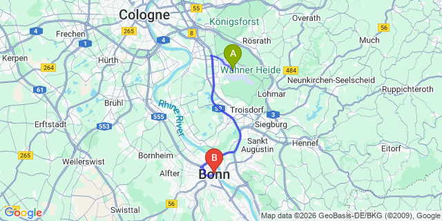Map: Cologne-Bonn Airport (CGN) to Bonn