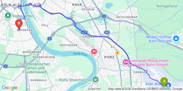 Map: Cologne-Bonn Airport (CGN) to Cologne
