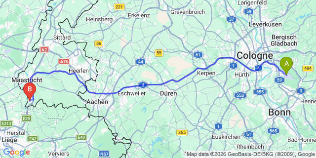 Map: Cologne-Bonn Airport (CGN) to Eijsden