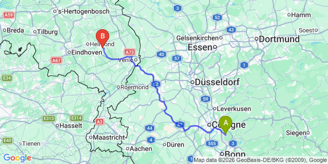 Map: Cologne-Bonn Airport (CGN) to Valkenburg aan de Geul