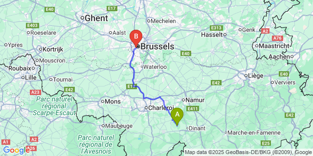 Map: Brussels Midi Train Station to Falaën