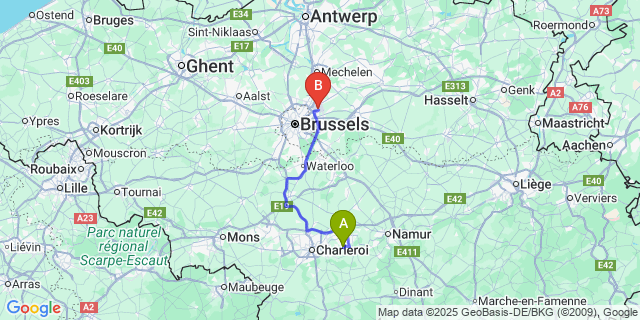 Map: Brussels Zaventem Airport (BRU) to Falisolle
