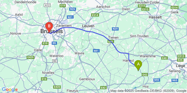 Map: Brussels Midi Train Station to Fallais