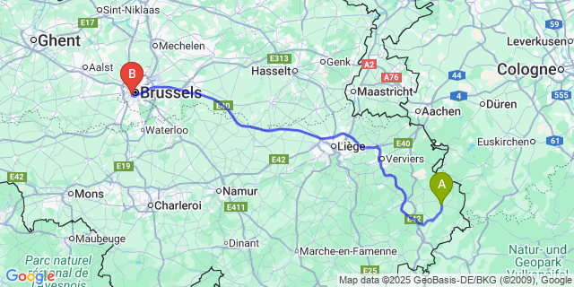 Map: Brussels Midi Train Station to Faymonville