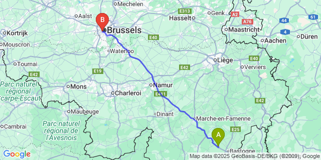 Map: Brussels Midi Train Station to Flamierge