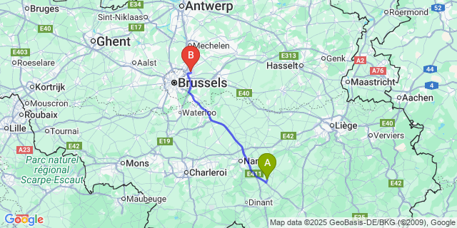 Map: Brussels Zaventem Airport (BRU) to Florée