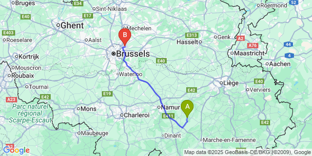 Map: Brussels Zaventem Airport (BRU) to Flostoy