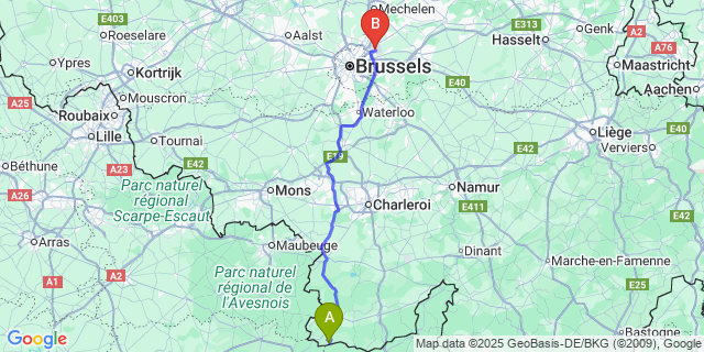 Map: Brussels Zaventem Airport (BRU) to Forge-Philippe