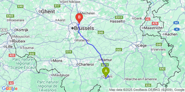 Map: Brussels Zaventem Airport (BRU) to Foy-Notre-Dame
