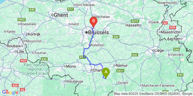 Map: Brussels Zaventem Airport (BRU) to Furnaux