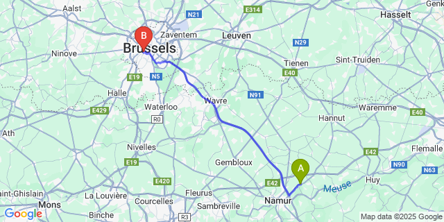 Map: Brussels Midi Train Station to Gelbressée