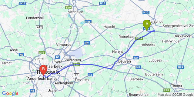 Map: Brussels Midi Train Station to Gelrode