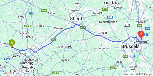 Map: Brussels Zaventem Airport (BRU) to Geluveld