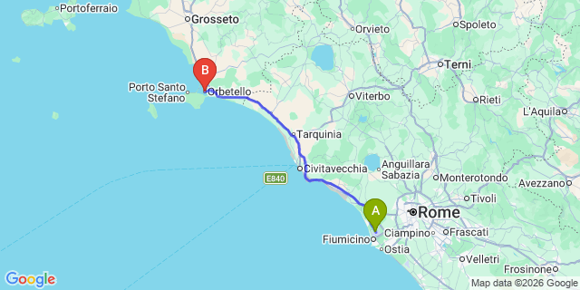 Map: Rome Fiumicino Airport (FCO) to Orbetello