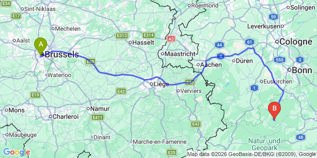 Map: Brussels Midi Train Station to Adenau