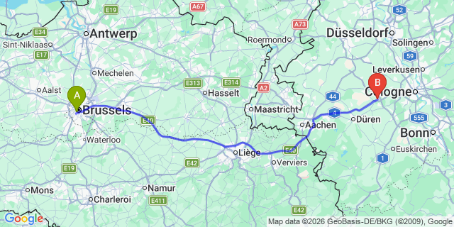Map: Brussels Midi Train Station to Almelo