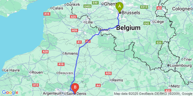 Map: Brussels Midi Train Station to Annet-sur-Marne