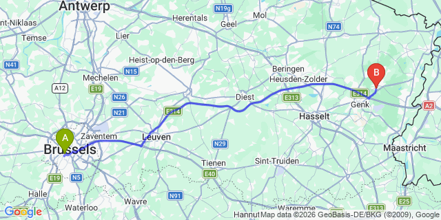 Map: Brussels Midi Train Station to As
