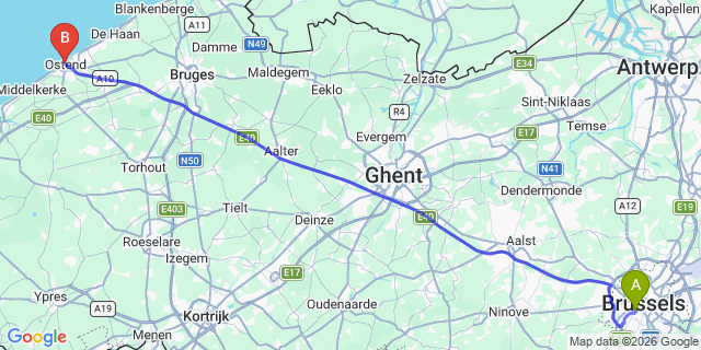 Map: Brussels Midi Train Station to Astrid Centre Hotel, Brussels