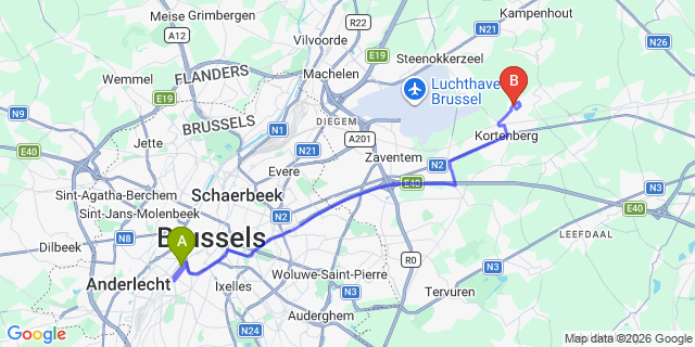 Map: Brussels Midi Train Station to Barendrecht