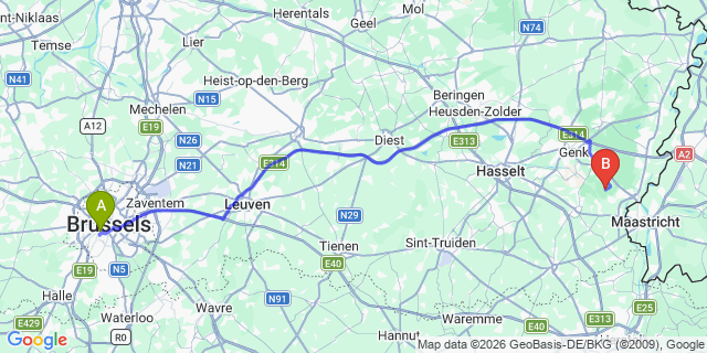 Map: Brussels Midi Train Station to Barneveld