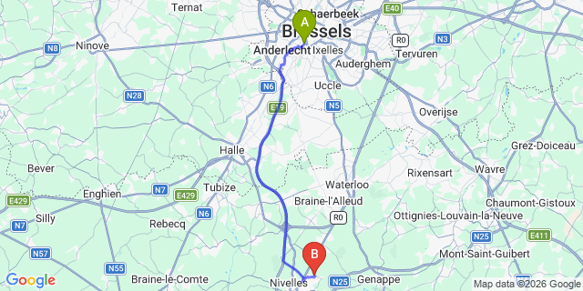 Map: Brussels Midi Train Station to Baulers