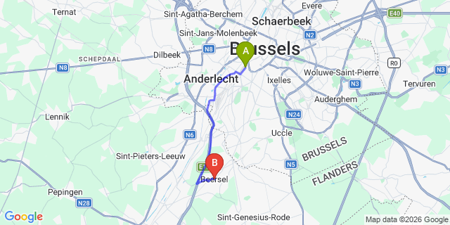 Map: Brussels Midi Train Station to Beersel