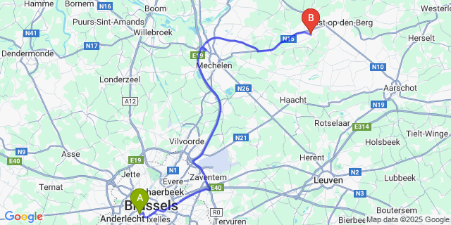 Map: Brussels Midi Train Station to Beerzel