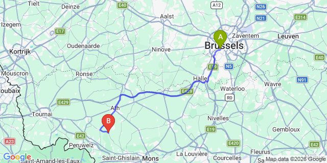 Map: Brussels Midi Train Station to Beloeil